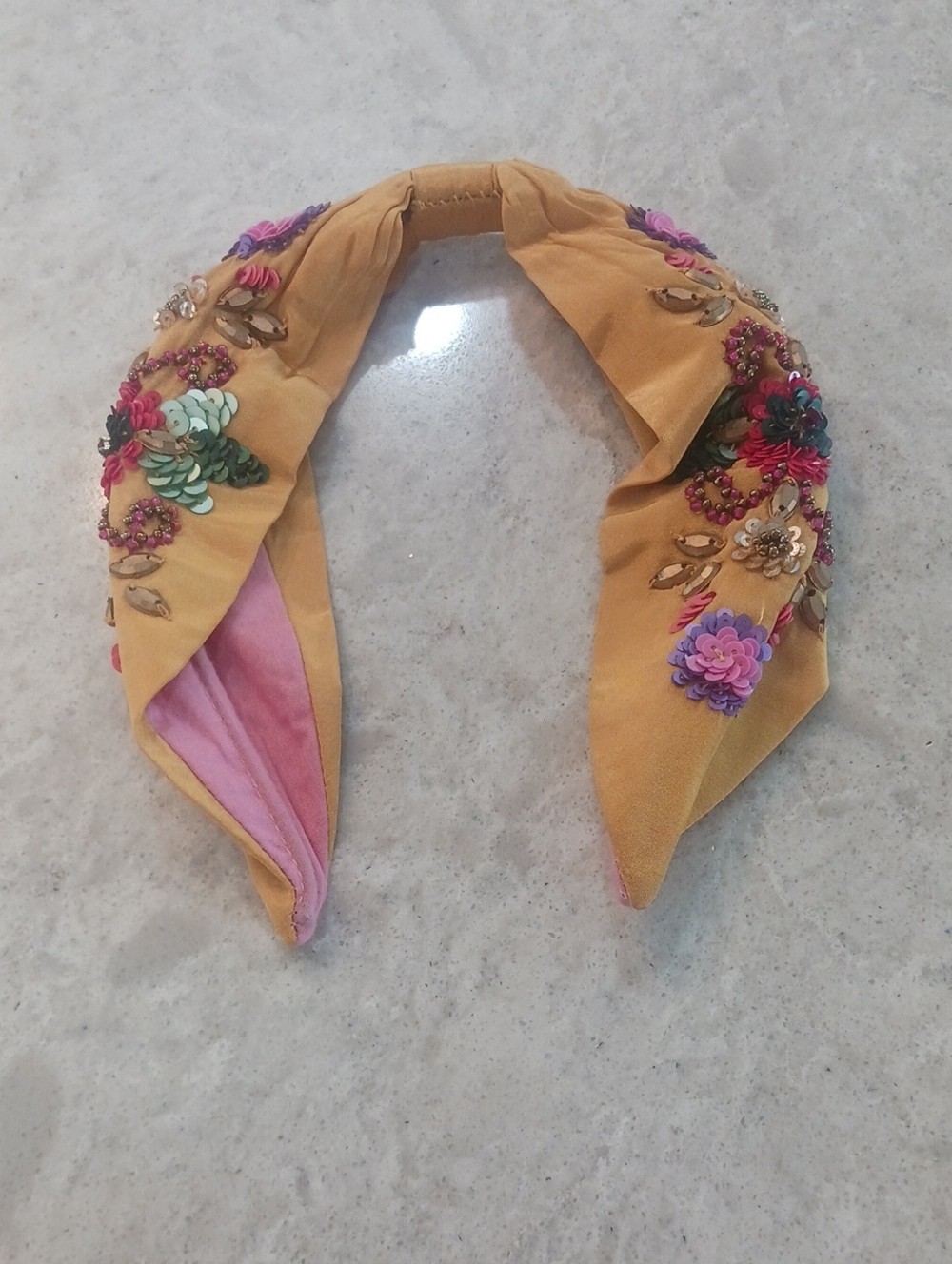 Embellished Mustard & Pink Headband